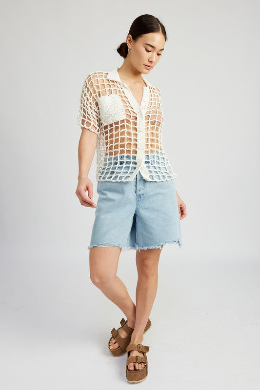 Emory Park BOLD CROCHET SHIRT TOP