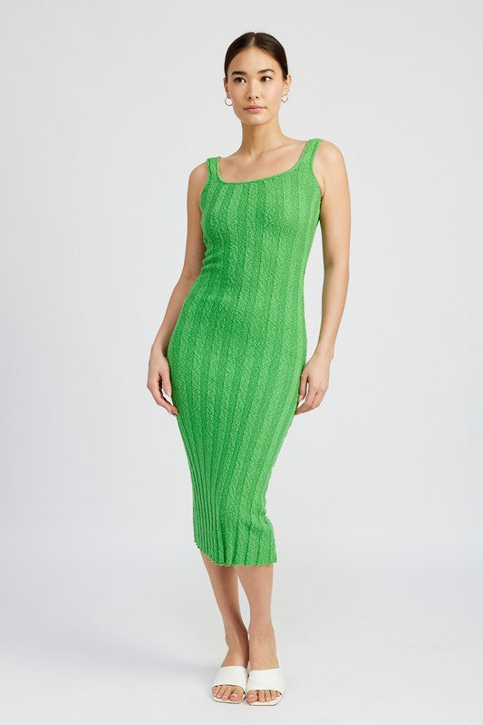 Emory Park SCOOP NECK RIBBED MIDI DRESS Green / L Emory Park SCOOP NECK RIBBED MIDI DRESS Green / L