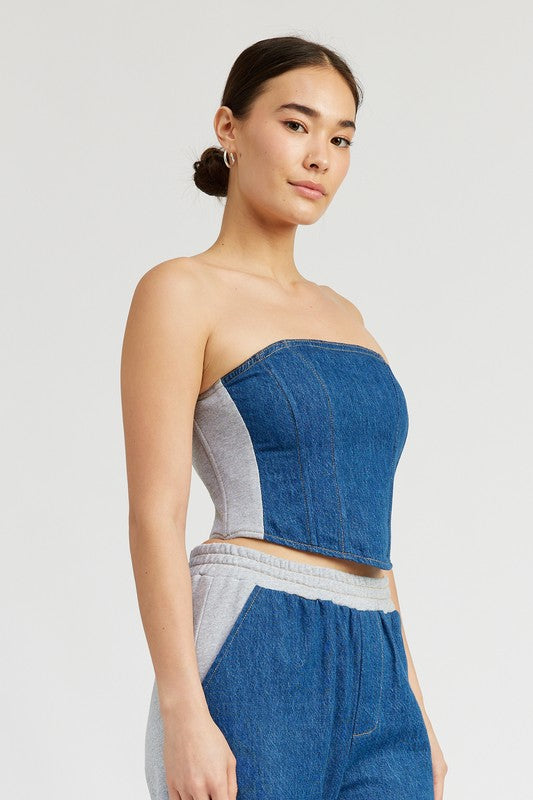 Emory Park MIXED MEDIA BUSTIER TOP