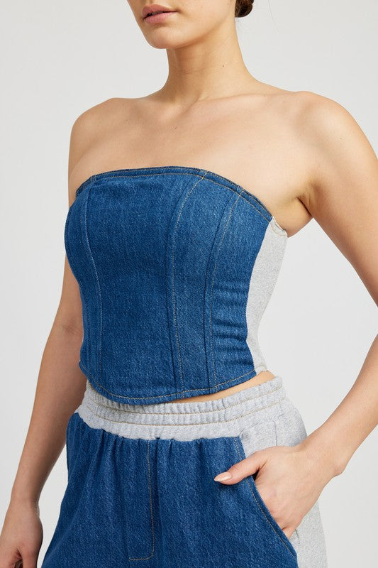 Emory Park MIXED MEDIA BUSTIER TOP