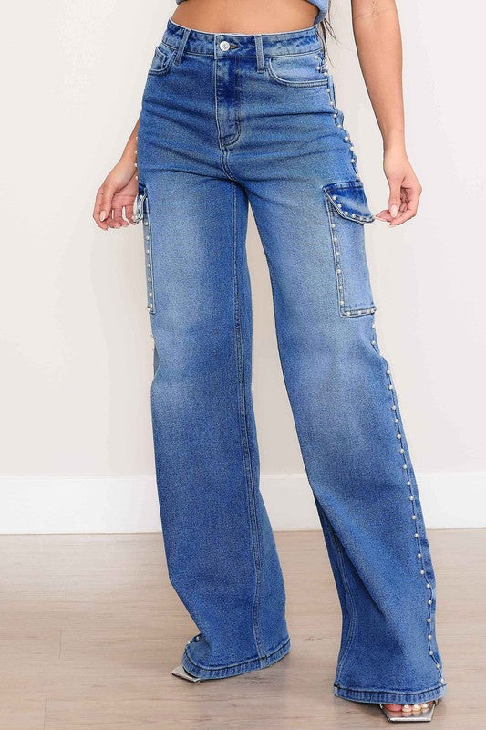 Vibrant M.i.U Pearl High-Rise Wide Leg Cargo Jeans