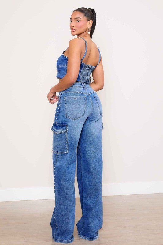 Vibrant M.i.U Pearl High-Rise Wide Leg Cargo Jeans