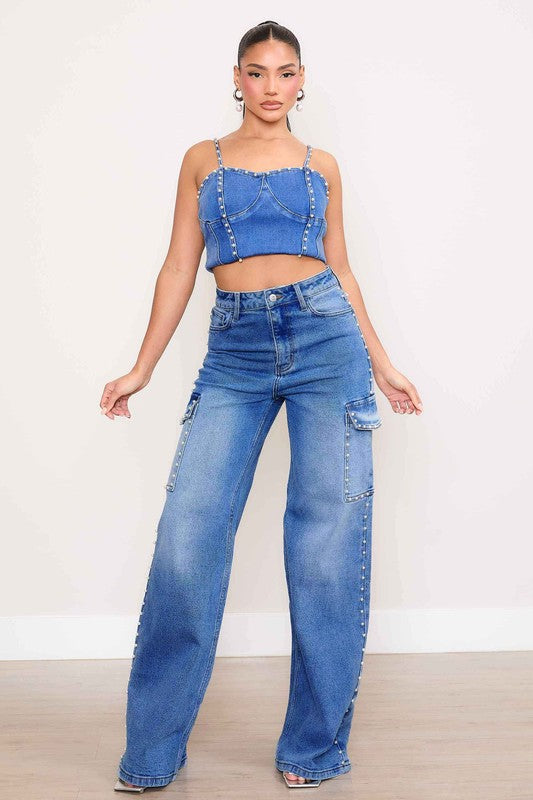 Vibrant M.i.U Pearl High-Rise Wide Leg Cargo Jeans