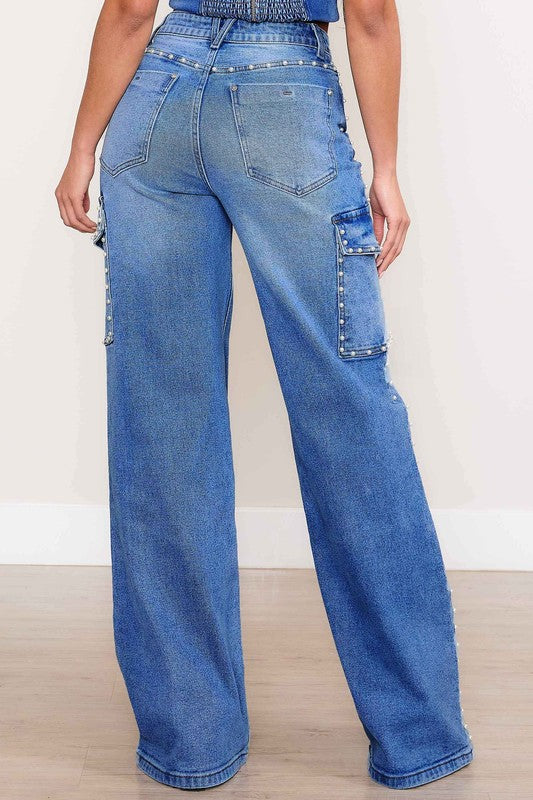 Vibrant M.i.U Pearl High-Rise Wide Leg Cargo Jeans