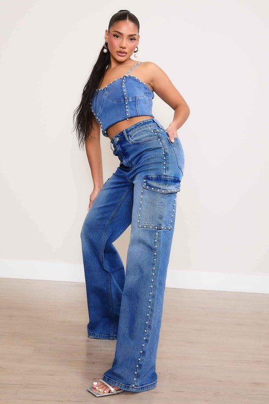 Vibrant M.i.U Pearl High-Rise Wide Leg Cargo Jeans