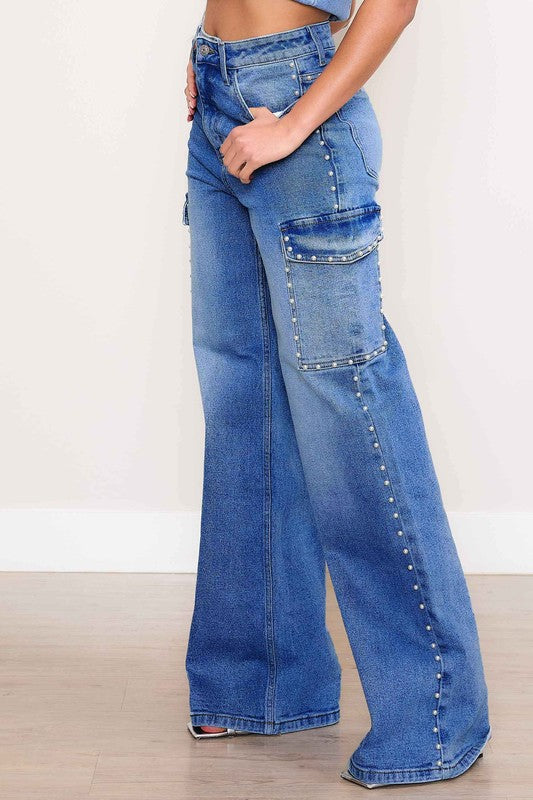 Vibrant M.i.U Pearl High-Rise Wide Leg Cargo Jeans