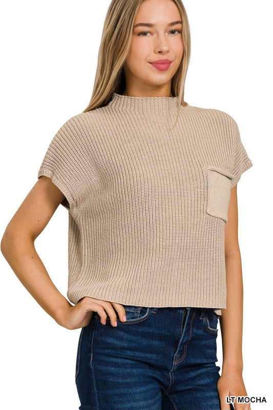 ZENANA Mock Neck Short Sleeve Cropped Sweater