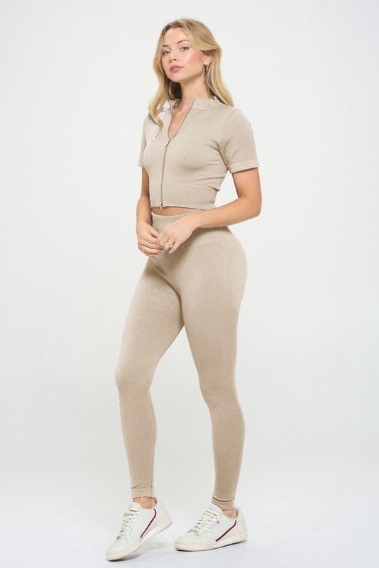 OTOS Active 2 Piece Ribbed Seamless Zip up Jacket Leggings set