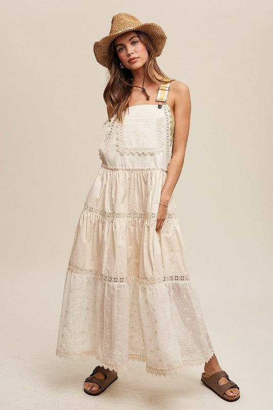 Listicle Laced and Tiered Romantic Overall Maxi Dress