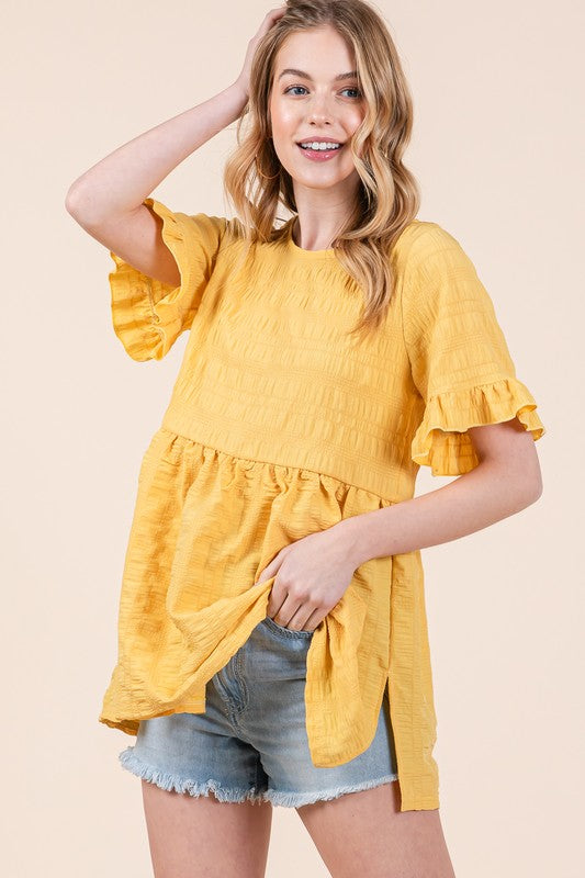 Orange Farm Clothing Textured Ruffle Sleeve Tunic