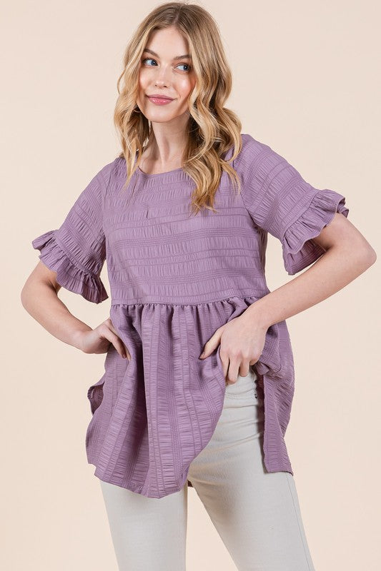 Orange Farm Clothing Textured Ruffle Sleeve Tunic