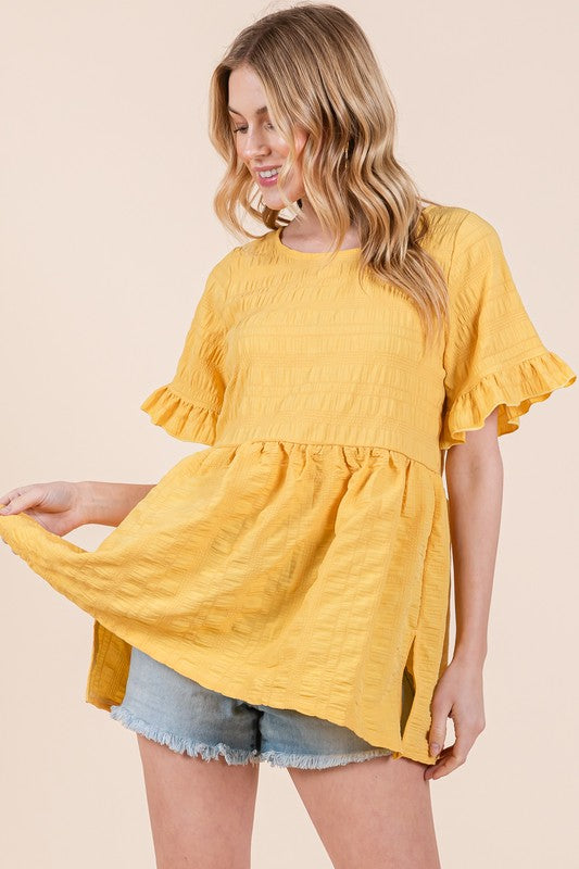 Orange Farm Clothing Textured Ruffle Sleeve Tunic