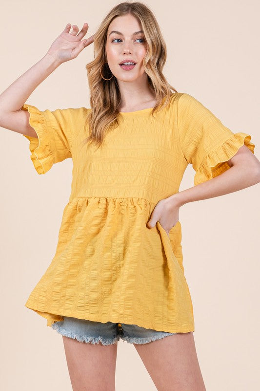 Orange Farm Clothing Textured Ruffle Sleeve Tunic