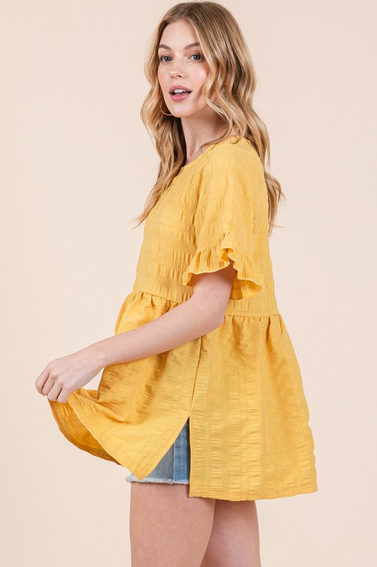 Orange Farm Clothing Textured Ruffle Sleeve Tunic