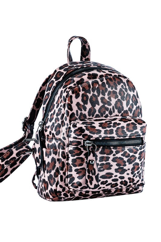 chic mini backpack Bella Chic Leopard Print PU Leather Mini Backpack | Light Brown