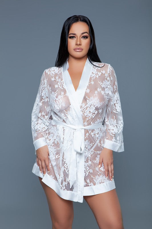 BE WICKED Delia Sheer Lace Robe with Satin Trim