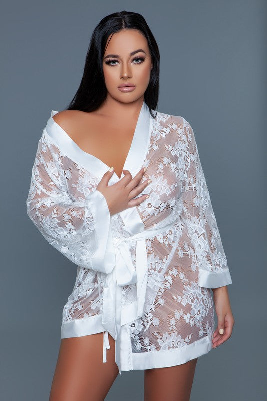 BE WICKED Delia Sheer Lace Robe with Satin Trim