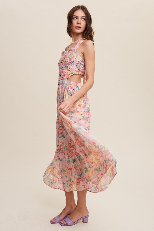 Listicle Floral Bubble Textured Two-Piece Style Maxi Dress