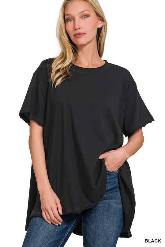 ZENANA Cotton Drop Shoulder Oversized Top