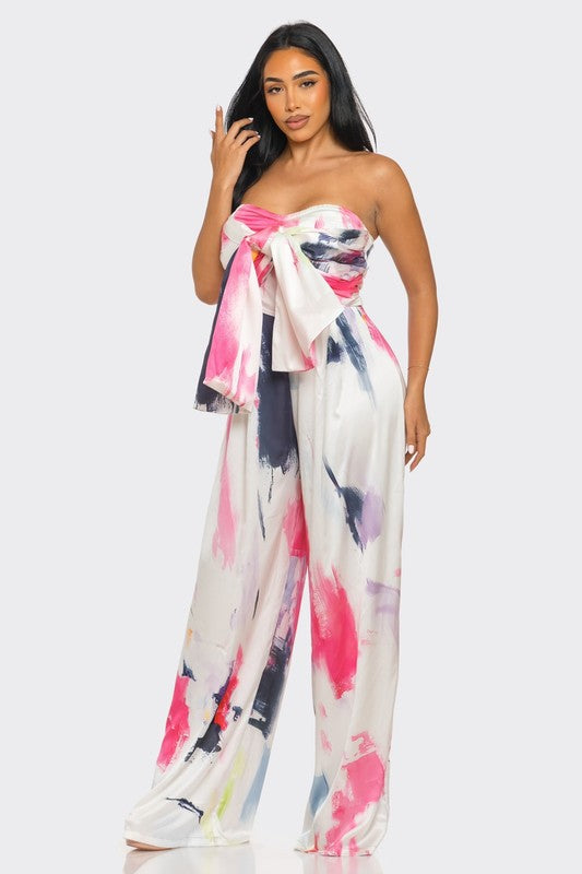 Athina Abstract Elegance Printed Wide Leg Jumpsuit