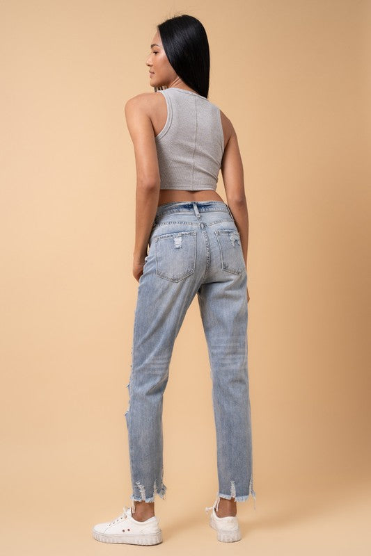 Denim Lab USA Fray Distressed Girlfriend Jeans