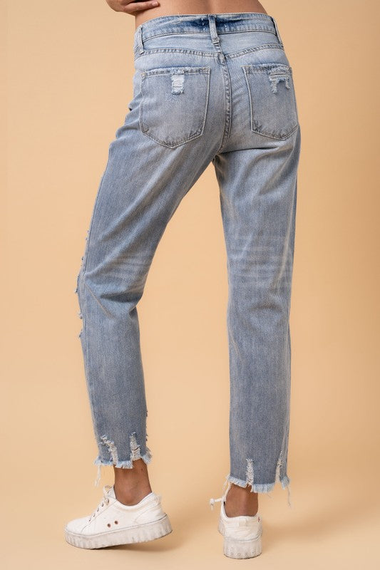 Denim Lab USA Fray Distressed Girlfriend Jeans