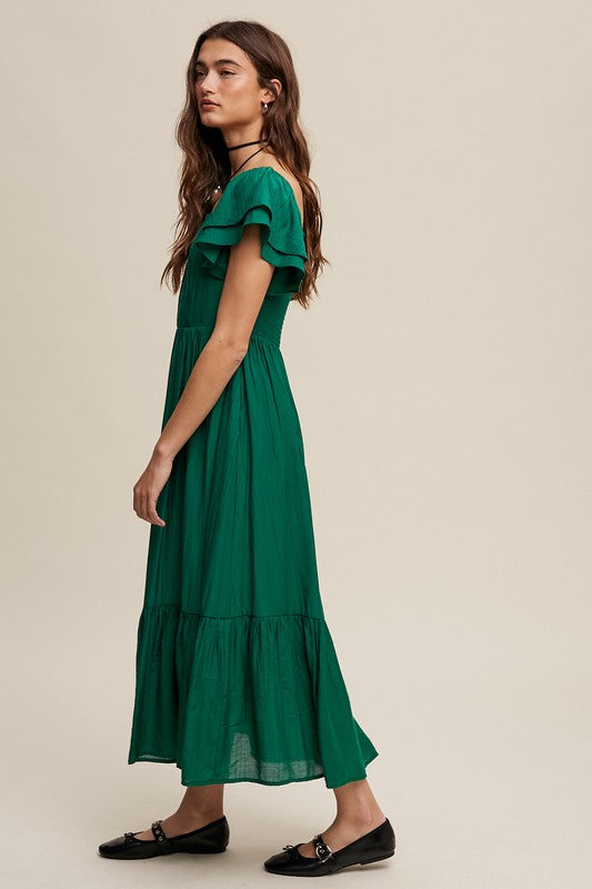 Listicle Square Neck Ruffled Short Sleeve Maxi Dress