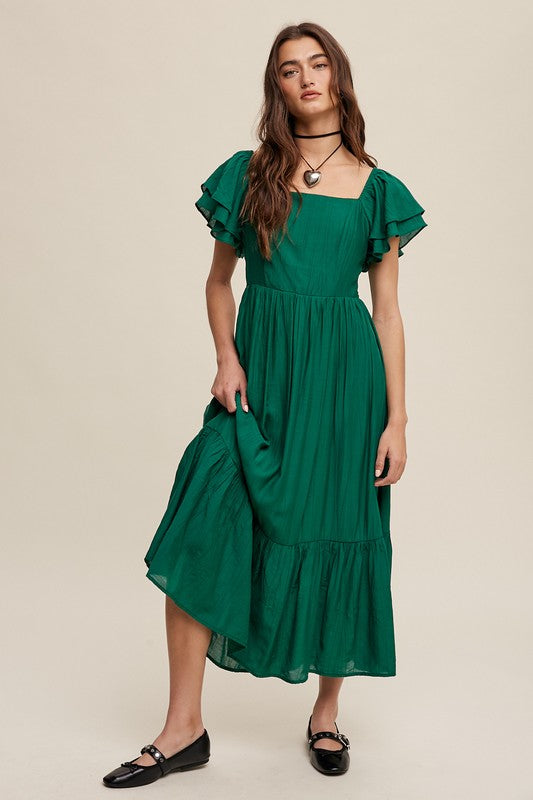 Listicle Square Neck Ruffled Short Sleeve Maxi Dress