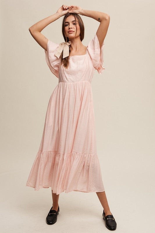 Listicle Square Neck Ruffled Short Sleeve Maxi Dress