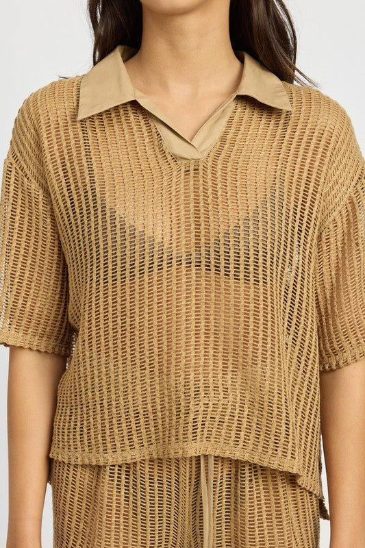 Emory Park Sheer COLLARED LOUNGE SHIRT