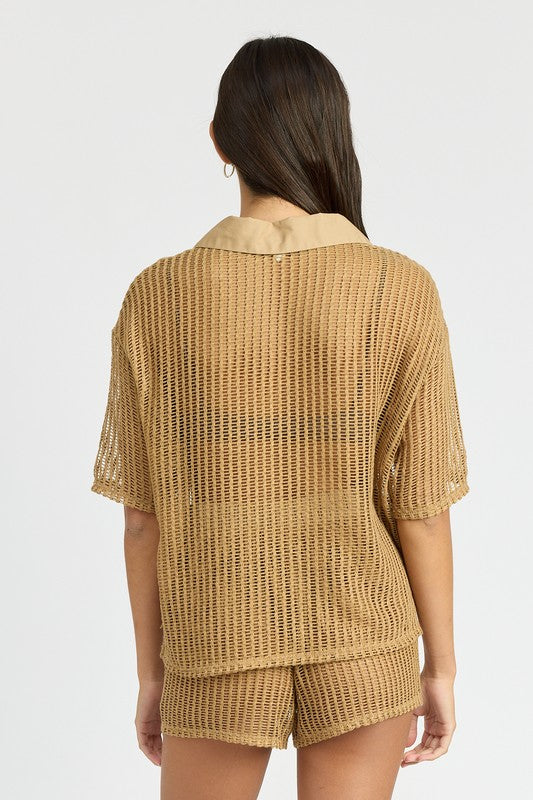 Emory Park Sheer COLLARED LOUNGE SHIRT