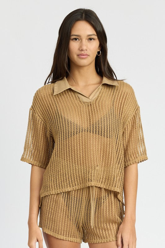 Emory Park Sheer COLLARED LOUNGE SHIRT