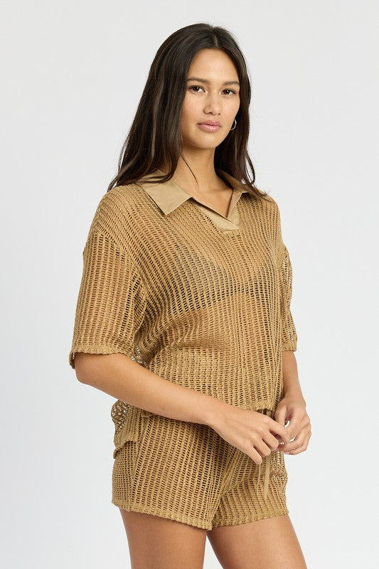 Emory Park Sheer COLLARED LOUNGE SHIRT