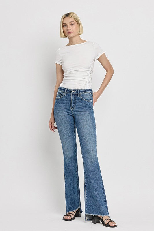 VERVET by Flying Monkey High Rise Slant Hem Flare Jeans