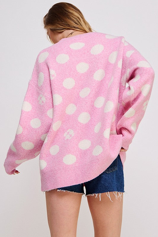 Jade By Jane POLKA DOT/SOCCER BALL LONG SLEEVE KNIT SWEATER