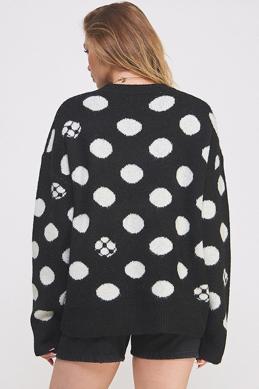 Jade By Jane POLKA DOT/SOCCER BALL LONG SLEEVE KNIT SWEATER