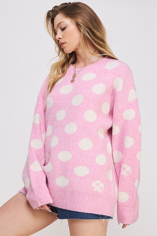 Jade By Jane POLKA DOT/SOCCER BALL LONG SLEEVE KNIT SWEATER