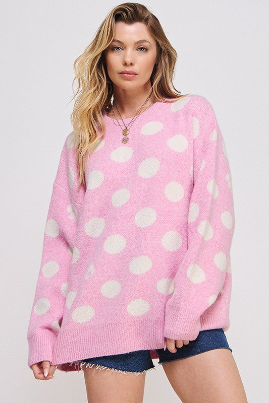 Jade By Jane POLKA DOT/SOCCER BALL LONG SLEEVE KNIT SWEATER