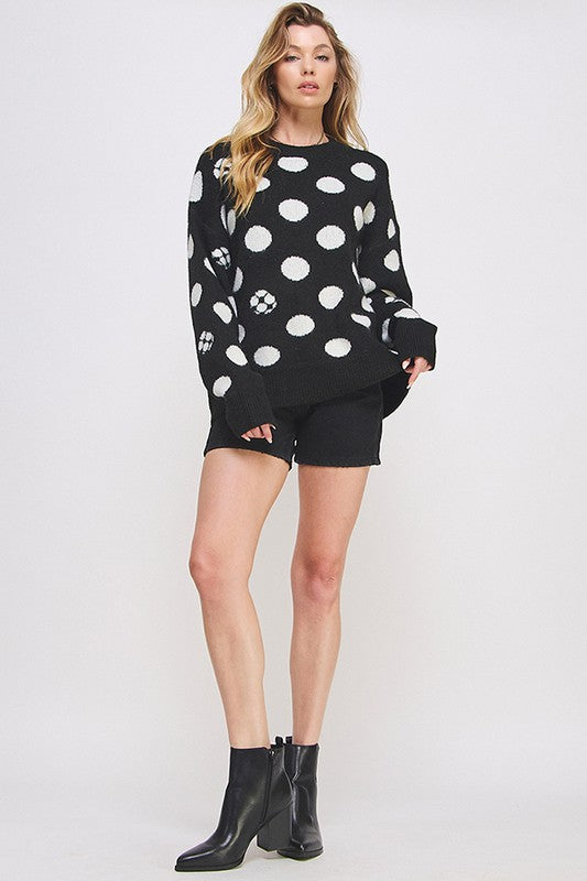 Jade By Jane POLKA DOT/SOCCER BALL LONG SLEEVE KNIT SWEATER