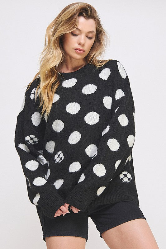 Jade By Jane POLKA DOT/SOCCER BALL LONG SLEEVE KNIT SWEATER