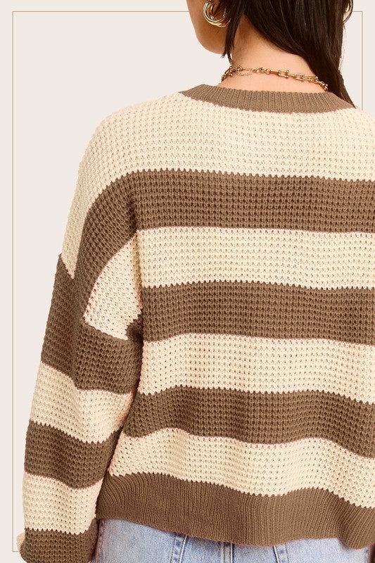 La Miel Striped Round Neck Loose Fit Sweater