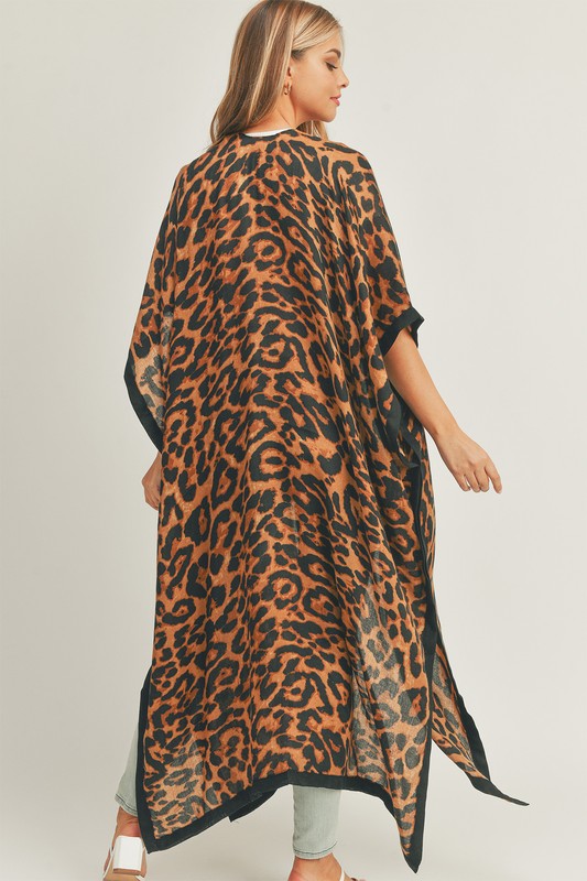 ICCO Leopard Print Front Open Long Kimono Cardigan