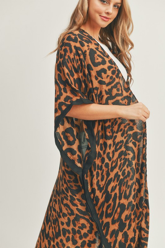 ICCO Leopard Print Front Open Long Kimono Cardigan