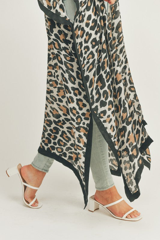 ICCO Leopard Print Front Open Long Kimono Cardigan