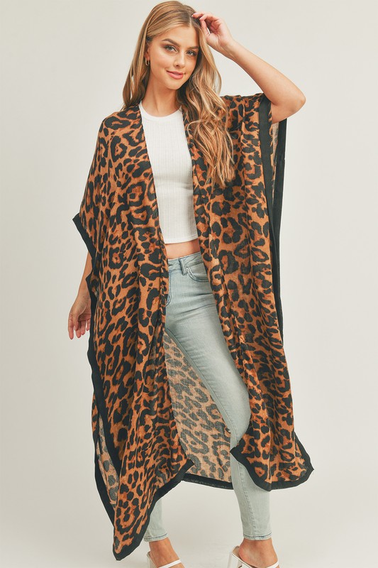 ICCO Leopard Print Front Open Long Kimono Cardigan