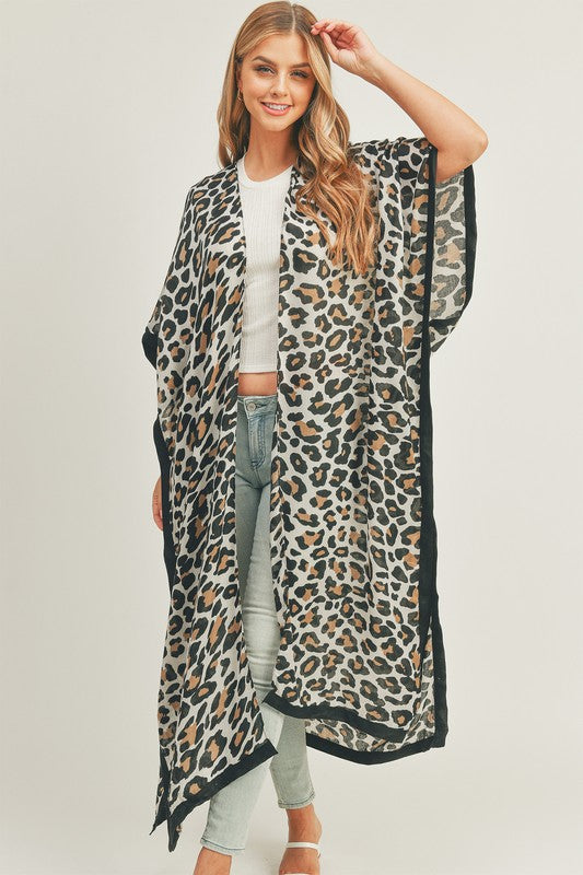 ICCO Leopard Print Front Open Long Kimono Cardigan