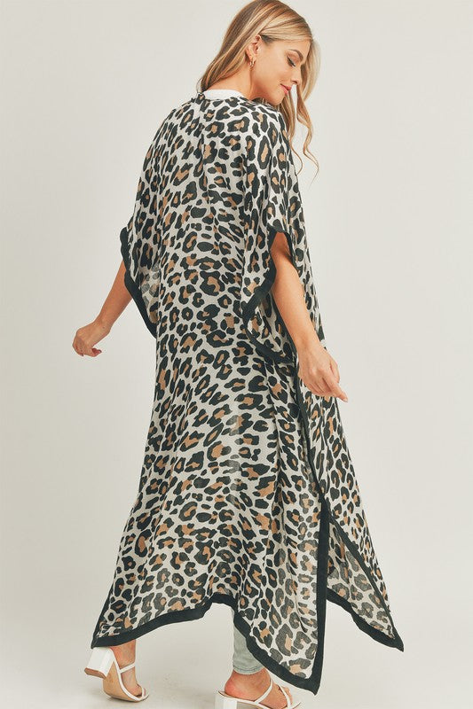 ICCO Leopard Print Front Open Long Kimono Cardigan