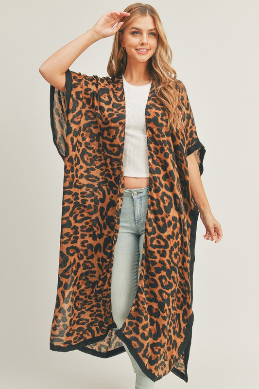 ICCO Leopard Print Front Open Long Kimono Cardigan