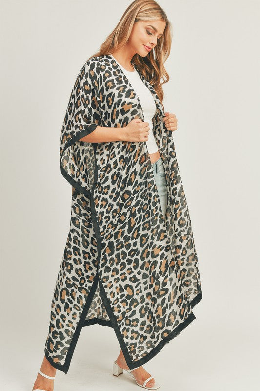 ICCO Leopard Print Front Open Long Kimono Cardigan