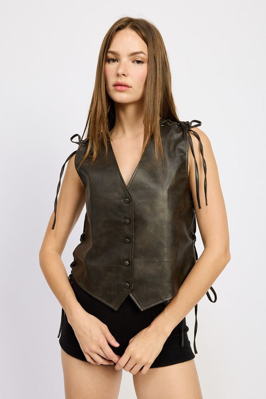 Emory Park LEATHER VEST WITH LACE DETAIL